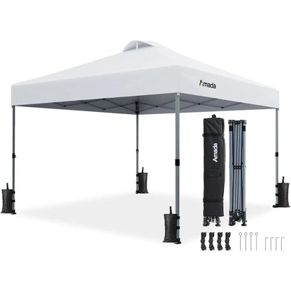 10x10 Center Lock Push Setup Outdoor Beach Tent with Carry Bag, 8 Stakes & 4 Sand Bags, Adjustable Shade Shelter