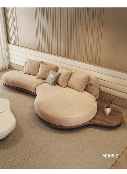 Walnut color special-shaped sofa disposable technology fabric modern wabi-sabi style living room home design sense