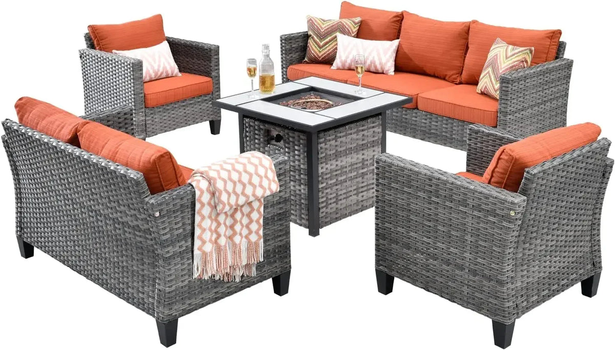 K 7-piece Outdoor Terrace Segmented Sofa Gray PE Wicker Furniture Dialogue Set Outdoor Sessions Gardens Sets Garden Patio