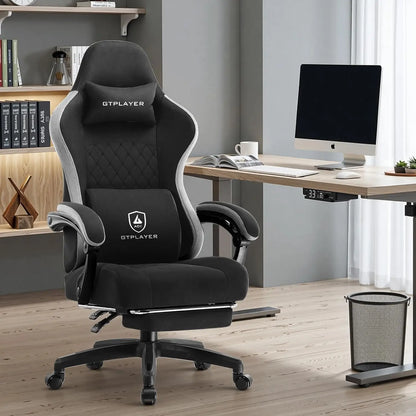 Office Chair, Gaming Computer Desk Fabric Chair with Footrest, High Back Ergonomic Office Chair with Pocket Spring Lumbar Suppor