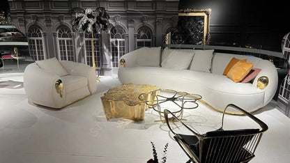 Luxury Modern Designs Living Room Furniture White Beige Hammered Brass Latest Sofa Set