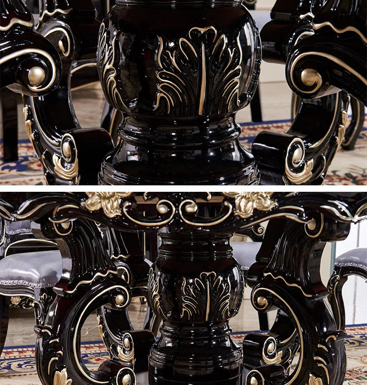European marble dining table and chair combination American round table ebony French solid wood round dining table household
