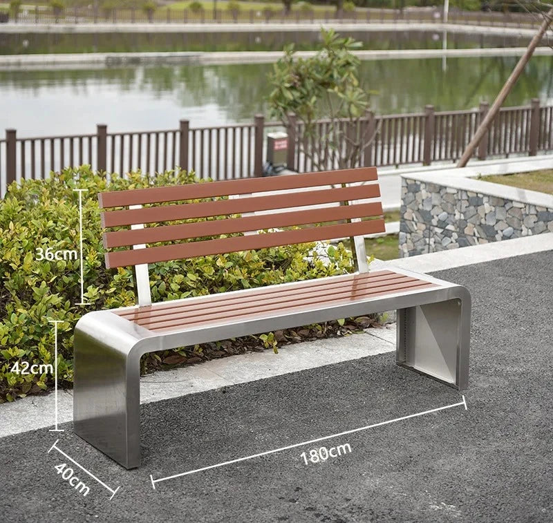 Dossier de jardin en fer forgé, banc de loisirs solide Anti-Corrosion, banc d'extérieur moderne en acier inoxydable, plastique et bois, Patio Park