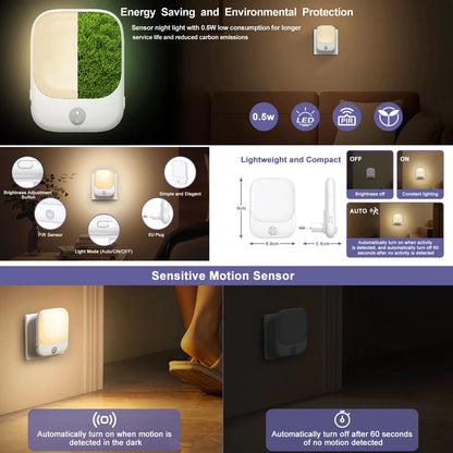 1pc/2pcs EU Plug in LED Motion Sensor Night Lights for Kids Bedroom Auto Dusk to Dawn Sensor Dimmable Wireless Cabinet Lamp