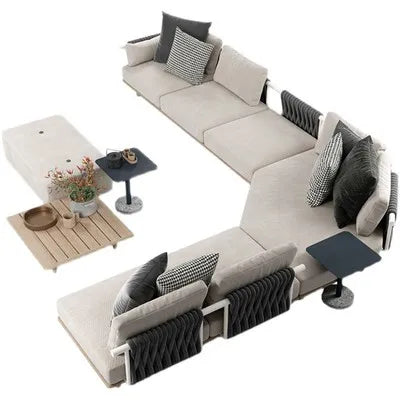 Outdoor courtyard rattan solid wood sofa rattan chair corner combination furniture