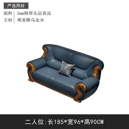New Chinese ebony leather sofa combination first layer cowhide high-end villa living room modern solid wood sofa furniture