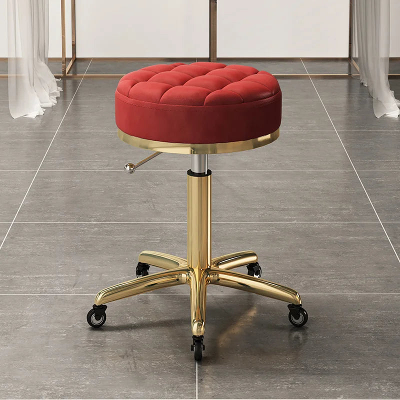 High Quality Salon Furniture 360 Degree Rolling Adjustable Hairdressing Chair with Wheels Gold Salon Stool