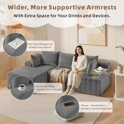 Couch, Upholstered Cloud Couch Sectional with L Shape Chaise, Fluffy Comfy Cloud Sofa with Deep Seat amp Throw Pillows, Boneless