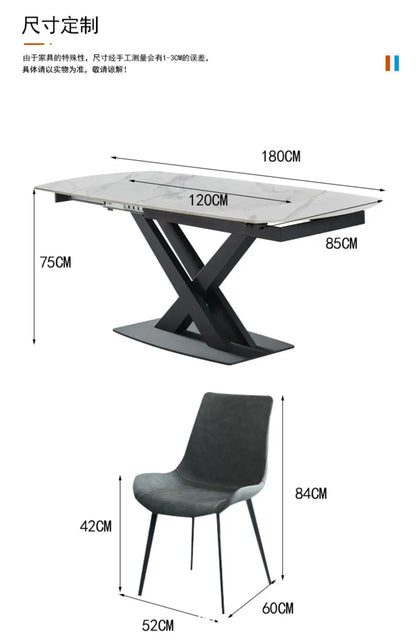 Italian minimalist light luxury multi-functional rock slab dining table combination size rectangular telescopicrotatinghousehold