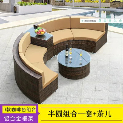 Outdoor round sofa, casual rattan curved sofa coffee table combination