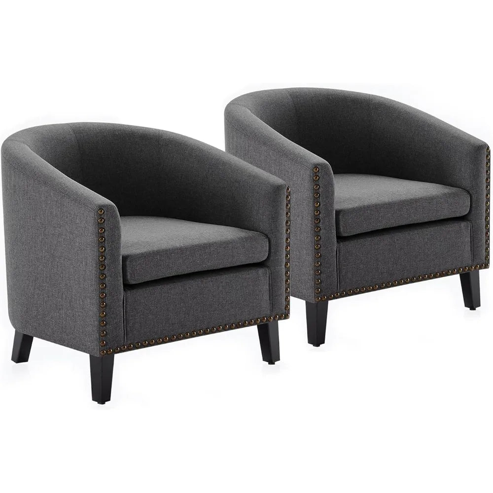 Barrel Chair, Modern Tub Club Chair Upholstered Armchair with Gold Nail Head Trim and Black Legs for Living Room