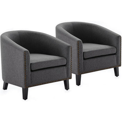 Barrel Chair, Modern Tub Club Chair Upholstered Armchair with Gold Nail Head Trim and Black Legs for Living Room