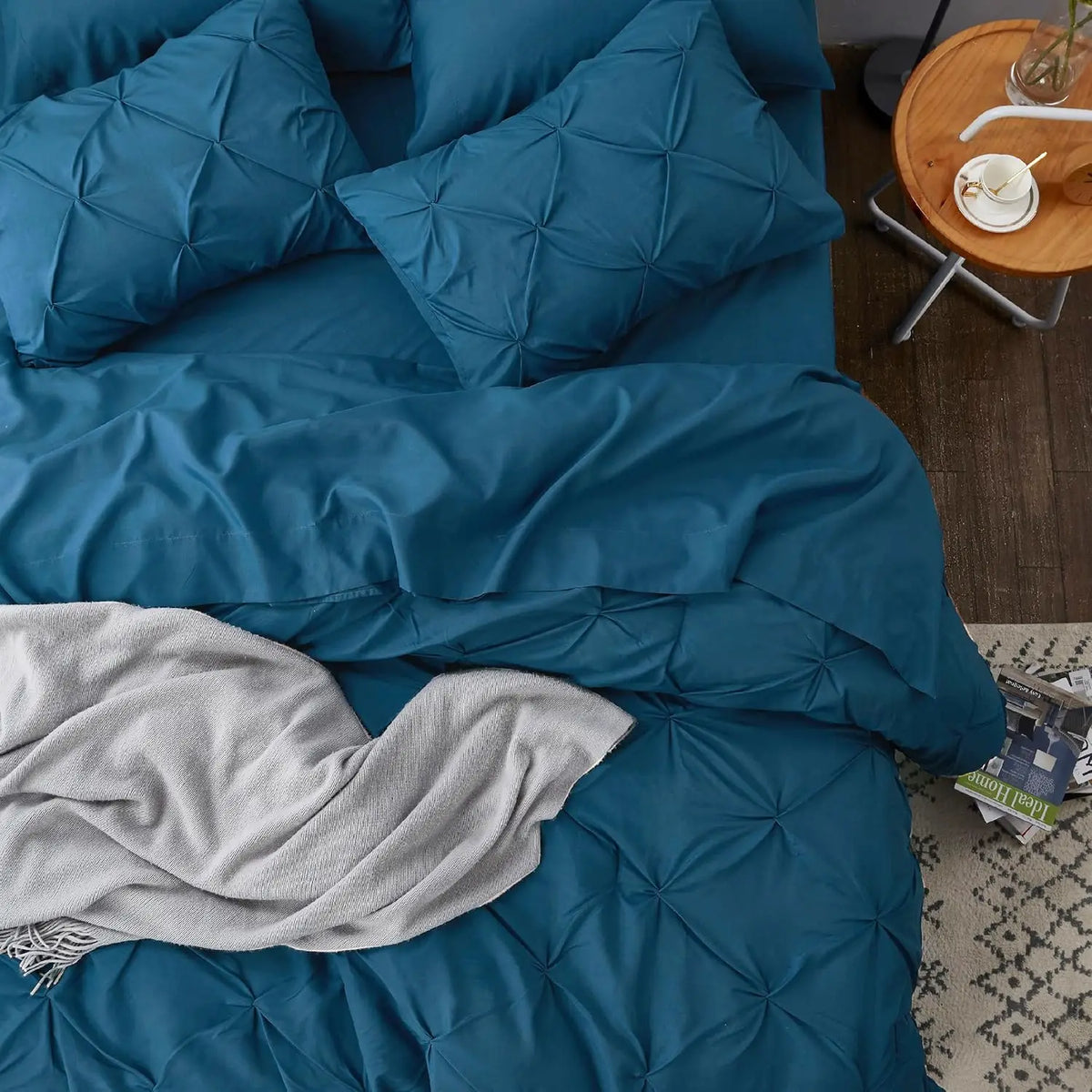 King Size Comforter Set Teal Bed in a Bag King Size 7 Pieces GentleSoft™ Pintuck Bed Set Gift for Family Pinch Pleat Teal Comfor
