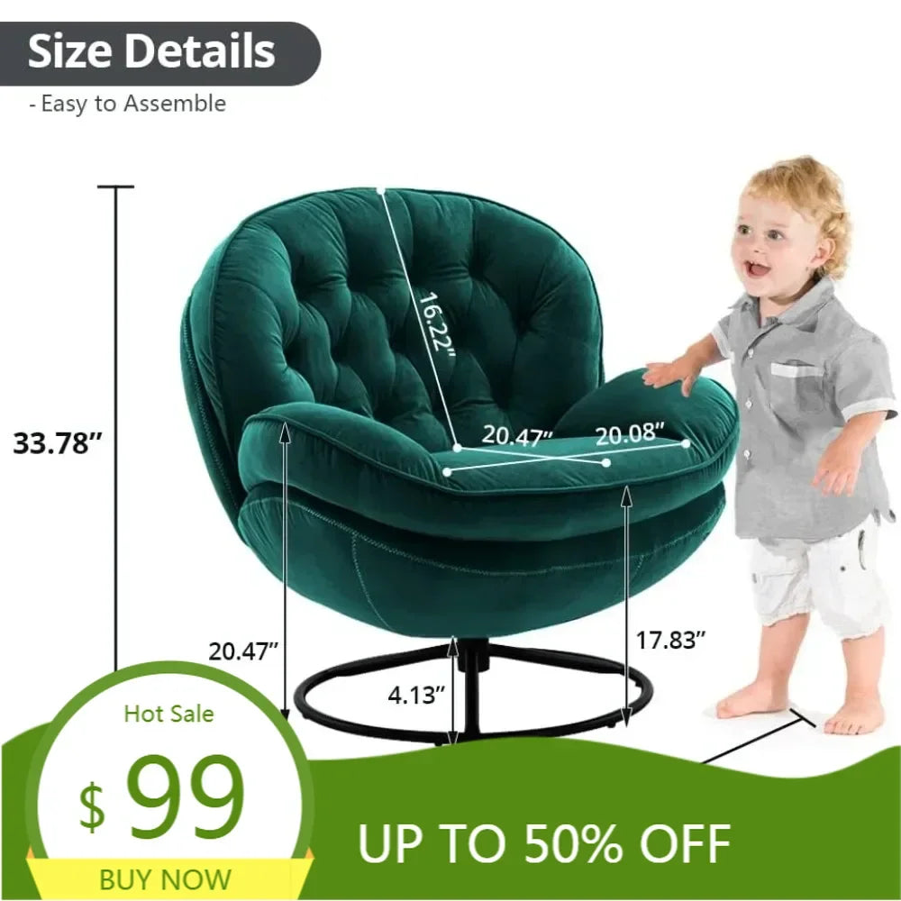 luxurious velvet swivel chair and ottoman set, contemporary lounge chair with metal frame and footrest, ergonomic single relaxat