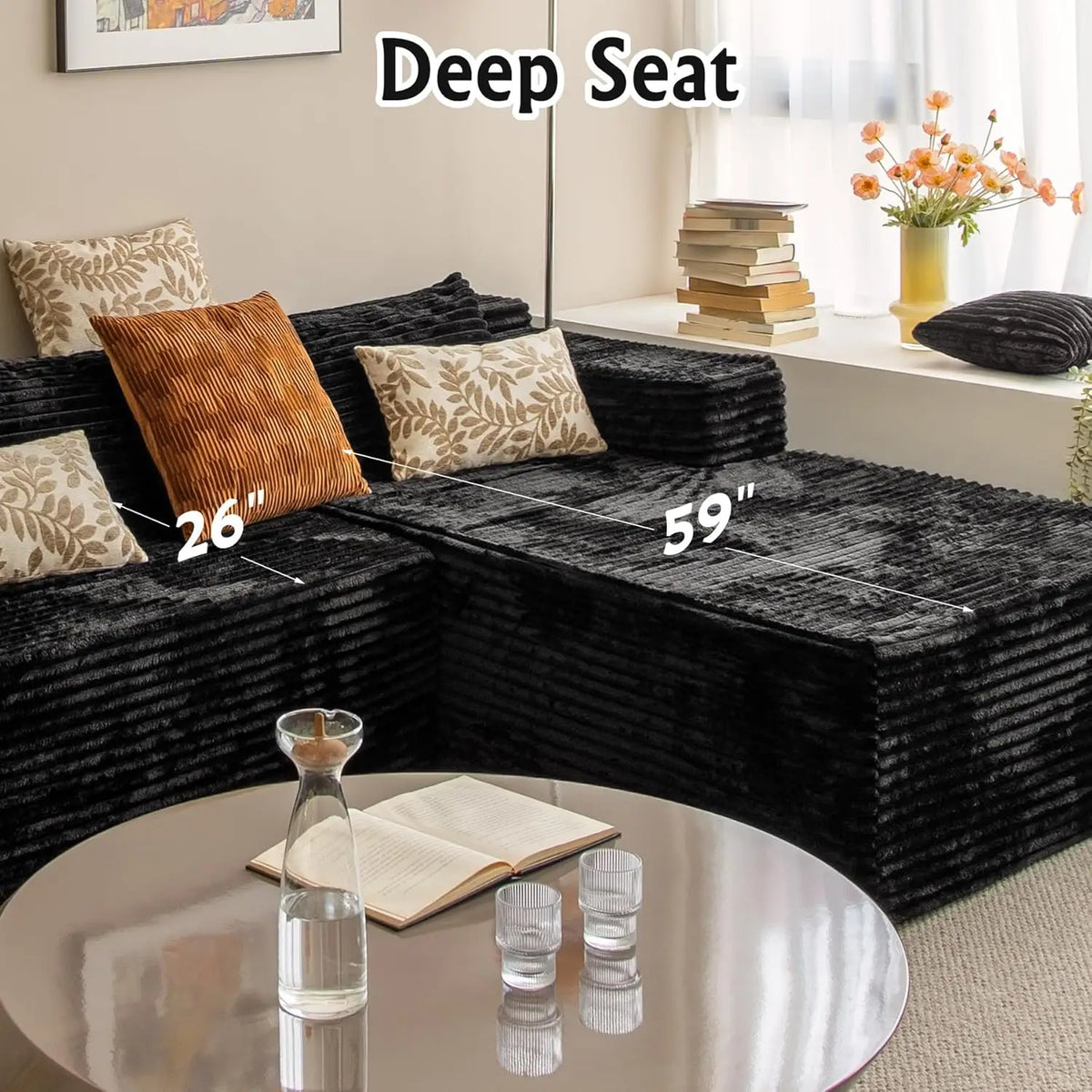 Black sectional couches for Living Room Corduroy Couch，104
