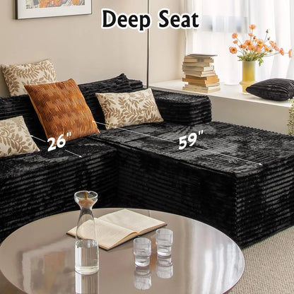 Black sectional couches for Living Room Corduroy Couch，104" Cloud Sectional Couch with L-Shape Chaise， Modern, Customized