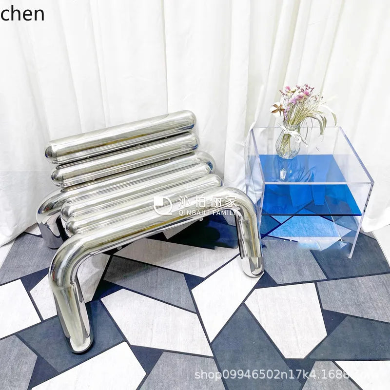 CZ Vintage Stainless Steel Irregular Single Chair Home Backrest Minimalist Industrial Style Restaurant Leisure Dining Chair