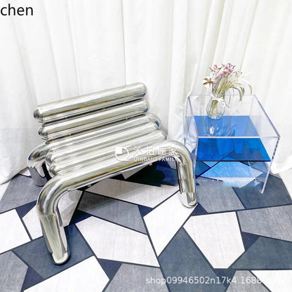 CZ Vintage Stainless Steel Irregular Single Chair Home Backrest Minimalist Industrial Style Restaurant Leisure Dining Chair