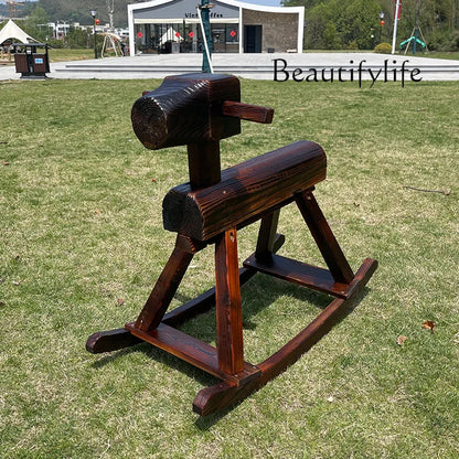 Anti-corrosive solid wood rocking horse carbonized wood rocking chair adult decoration kindergarten outdoor toy Trojan horse