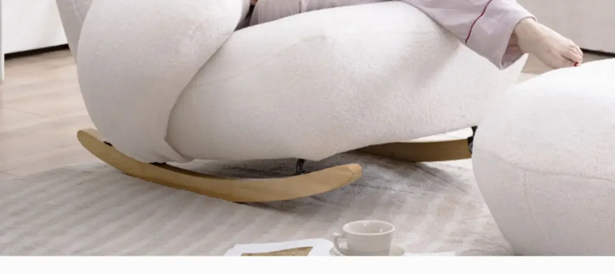 A  New Arrivals White Rocking Chair Living Room Adult Recliner Home Lounge Sofa Chair Lambswool Rocking Chair