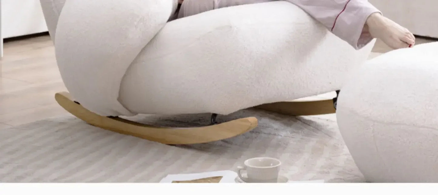 A  New Arrivals White Rocking Chair Living Room Adult Recliner Home Lounge Sofa Chair Lambswool Rocking Chair