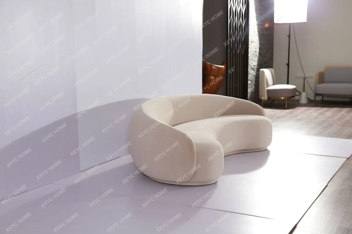 Fabric Minimalist Designer Living Room Arc Cashew Sofa Beauty Salon Lambswool Sofa