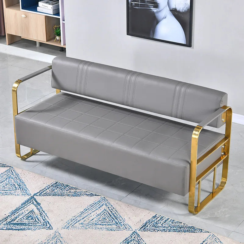 Barbershop Hairdresser Waiting Chair Beauty Clothing Shop Lounge Area Stainless Steel Gold-Plated Sofa Waiting Area Bench Chair
