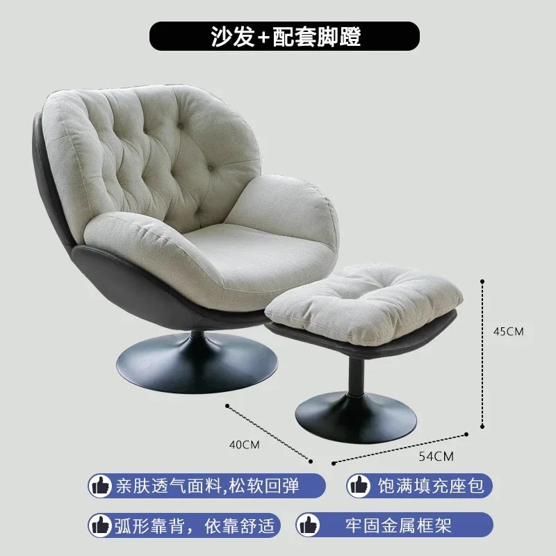 Ergonomic Reclining Chair for Living Room, Grey Nordic Style, Back Support, Rotating Footrest, Luxury Decoration