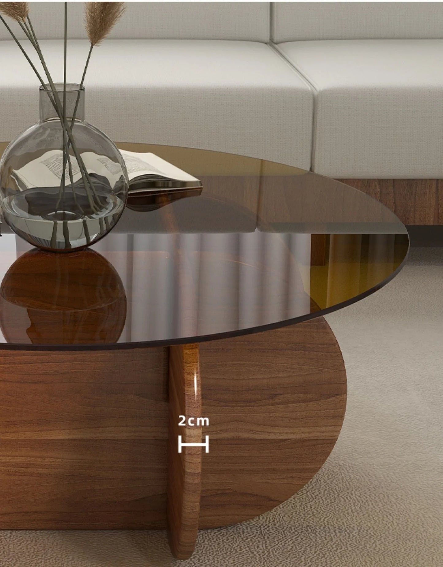 Table basse en verre de luxe légère, moderne, simple, petit appartement, salon, ronde, bois massif, maison, design créatif, table d'appoint de canapé