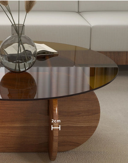 Table basse en verre de luxe légère, moderne, simple, petit appartement, salon, ronde, bois massif, maison, design créatif, table d'appoint de canapé