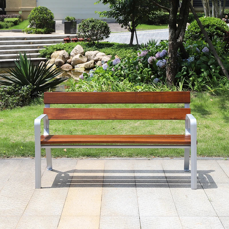 Customized New Design Solid Wood Memorial Outdoor Bench with Armrests High Quality Town Park Garden Street Waiting