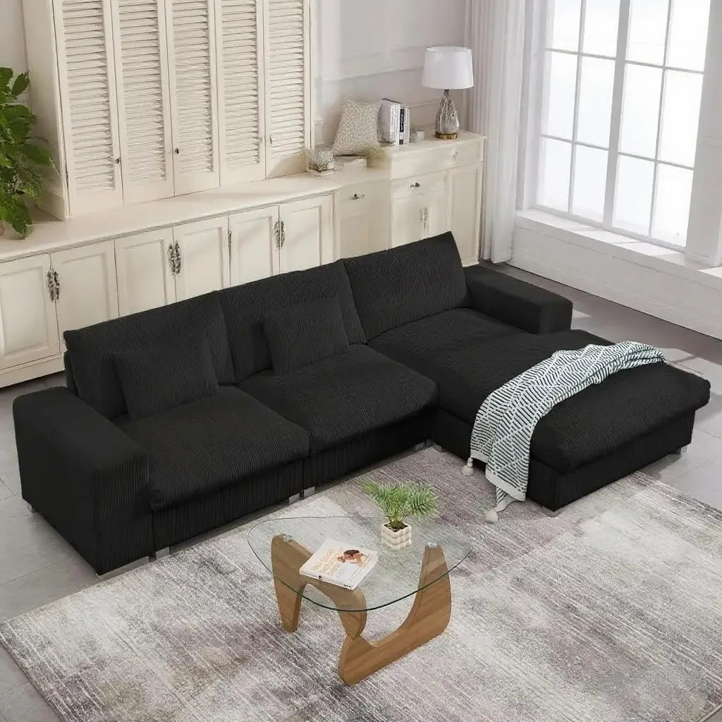 U Shaped Cloud Couch Sectionals Comfy White Sectional Couches for Living Room Modern Oversized Modular Sofas, Corduroy Large Big