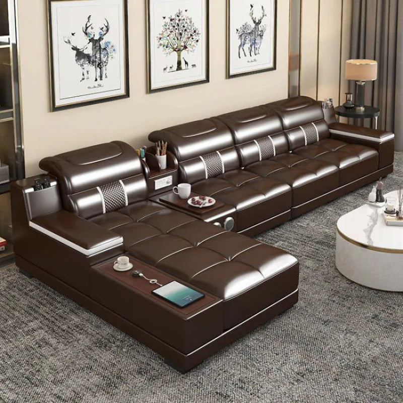 Modern Style Multifunctional Sofa Single Seat L-Shaped Combination Sofa With Massage Chair Leather Sofa Set With Speaker