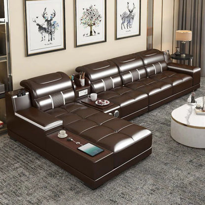 Modern Style Multifunctional Sofa Single Seat L-Shaped Combination Sofa With Massage Chair Leather Sofa Set With Speaker