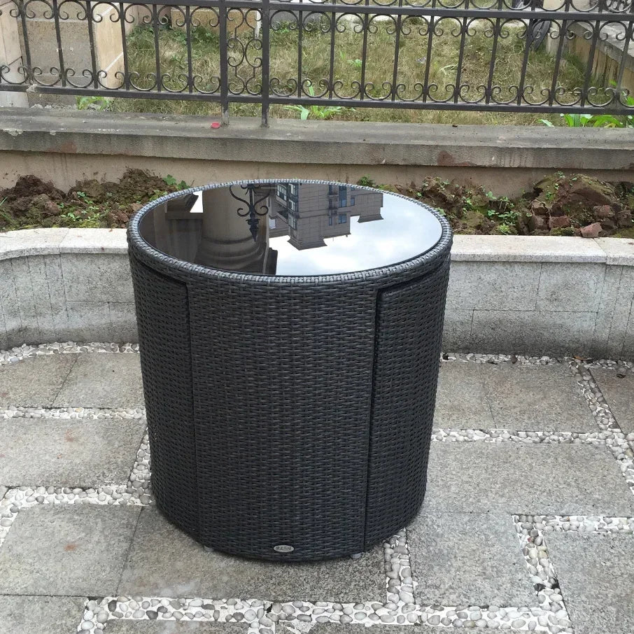 Balcony Rattan Garden Furniture Set 3-piece Patio Leisure Table and Chairs Courtyard Terrace Outdoor Round Table and Chairs T