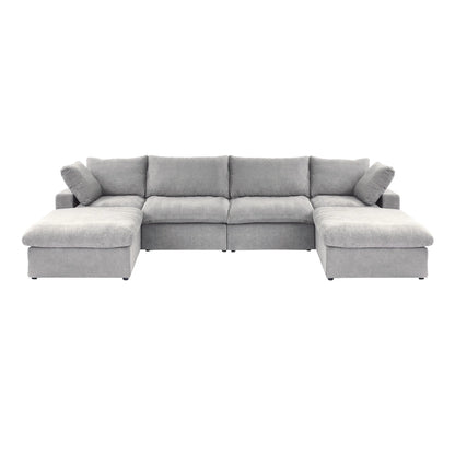 Cloud Modular Sectional Sofa with 2 Storage Ottomans 160.6" Down Filled Comfort U Shaped Sofa Minimalist Wide Deep Seat Couch