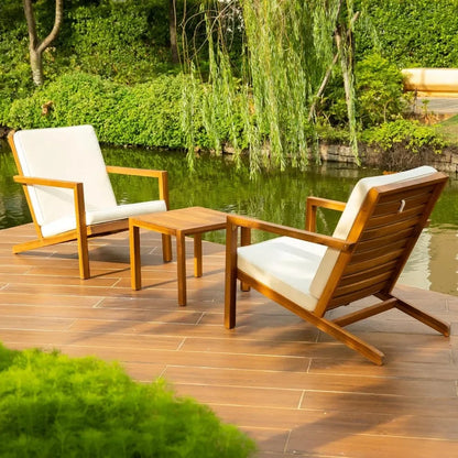 Customizable-Natural 3-Piece Patio Bistro Sets With Foldable 400lbs Weight Chairs, A 220lbs Shelf Table, Made From FSC-Certified
