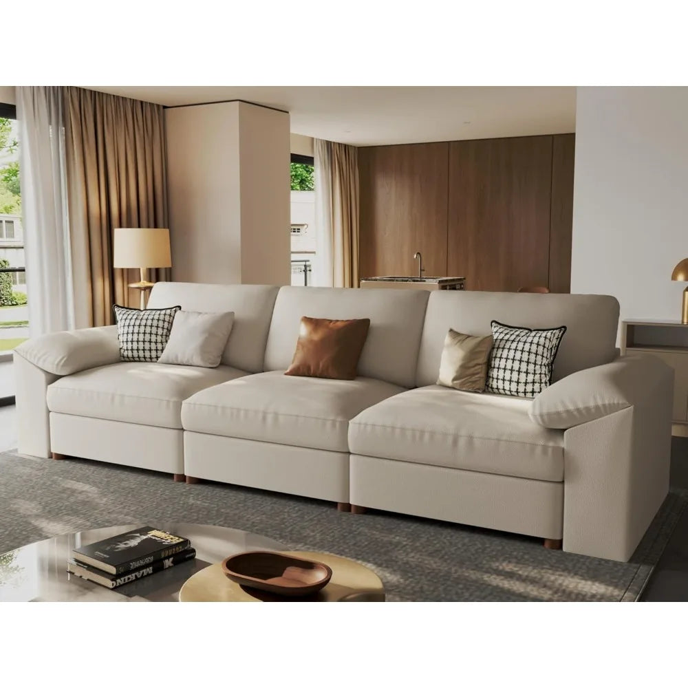 3 Seater Deep Seat Sectional Sofa,Scratch Resistant Faux Leather Material, Oversized Modular Couch for Living Room
