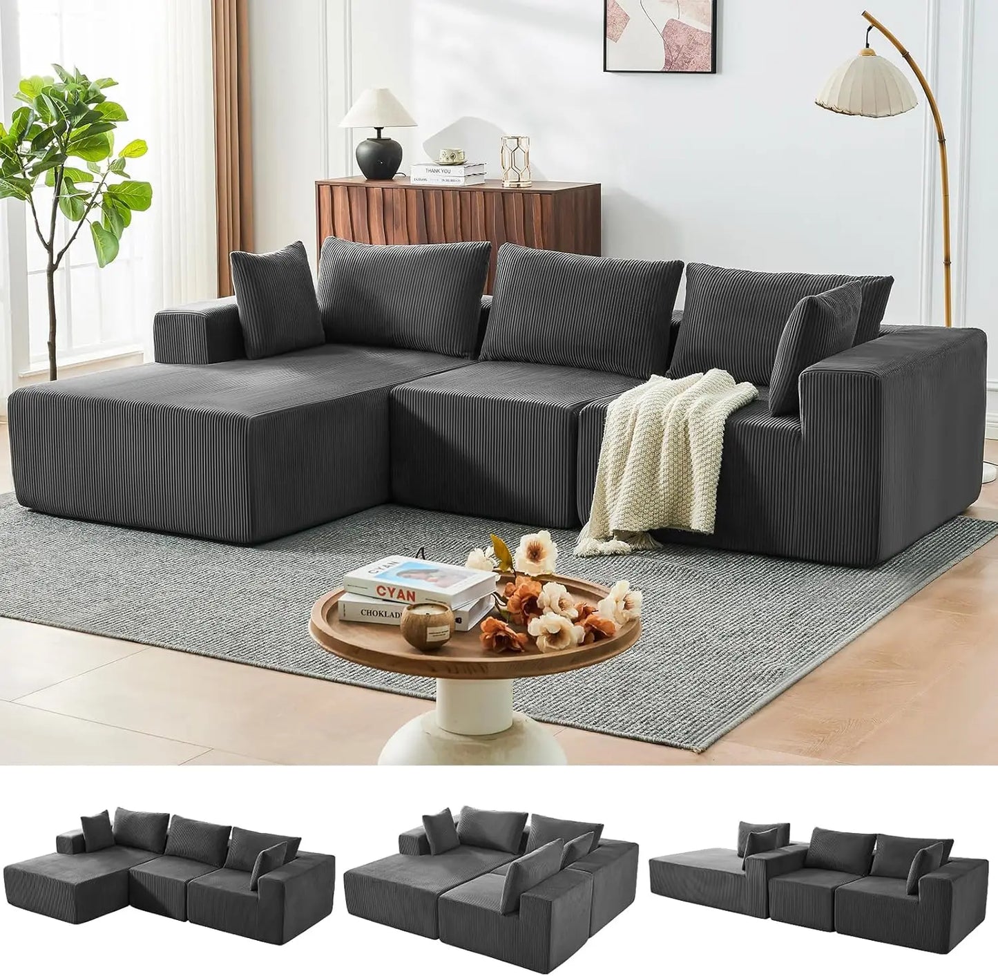 109" Cloud Sectional Couch, Boneless Couches for Living Room, Modular Sectional Sofa with Deep Seat, L-Shape Couch with Chaise