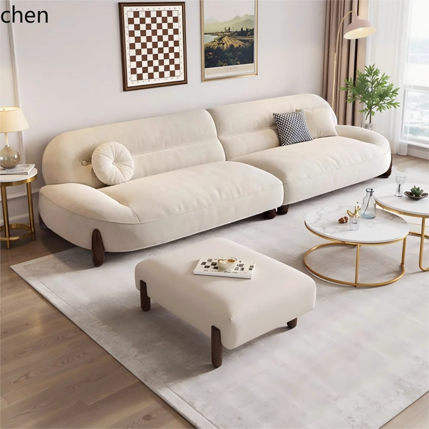 ZML modern minimalist cloud skin-friendly flannel small apartment living room straight row sofa