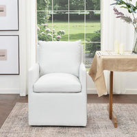 25" Wide Upholstered Dining Chairs with Casters, Modern Performance Fabric No Assembly Down Cushion Rolling Dining Armchair for