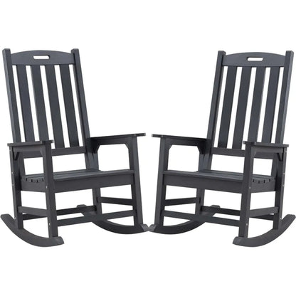 Oversized Outdoor Rocking Chair Set of 2, Porch Rocker with 21" Wide Seat and 32" Tall Backrest, Pre-Assembled with Most Compon