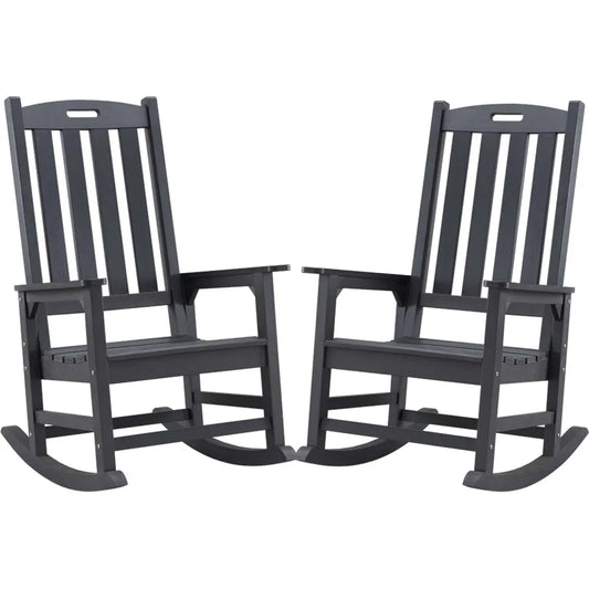 Oversized Outdoor Rocking Chair Set of 2, Porch Rocker with 21" Wide Seat and 32" Tall Backrest, Pre-Assembled with Most Compon