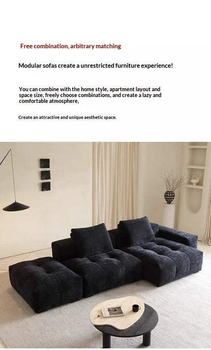 Italian Minimalism Modular Corner Combination Modern Living Room *Chenille Fabric Reclining Straight-Back Sofa Set Black