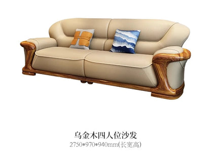 TQQ new Chinese ebony sofa villa large flat solid wood sofa high-end living room furniture leather sofa