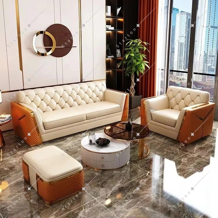 Microfiber Fabric 321 Seaters Couch Xinda Factory Modern Living Room Velvet Fabric Sweet Sofa Set With Gold Stainless Steel