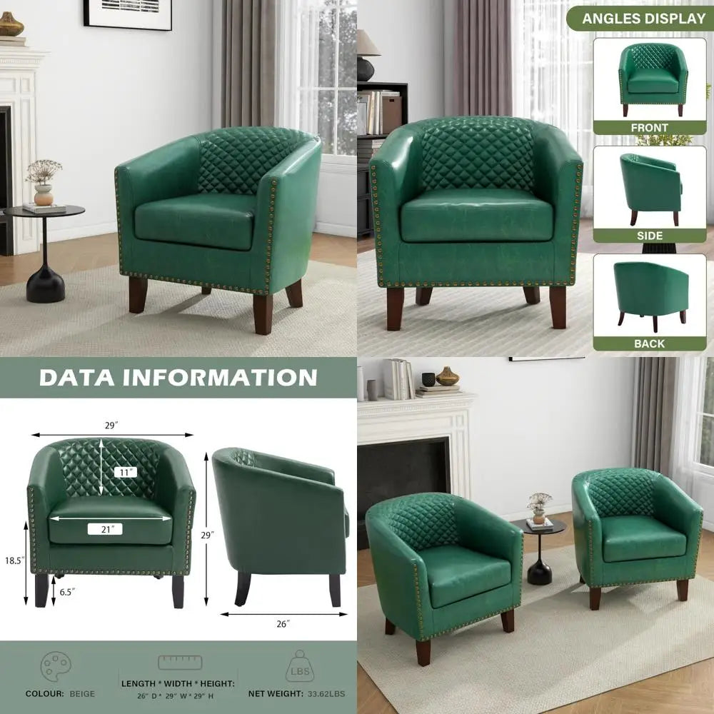 Modern Club Armchair with Faux Leather Upholstery, Comfortable Accent Chair for Living Room, Nailhead Trim, Single Sofa with Sty