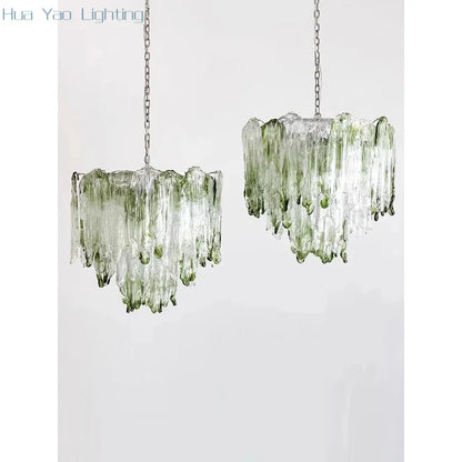 French Romantic Lustre Luxury Chandeliers Antique Designer Gradient Green glass LED Main lamps For Living Room