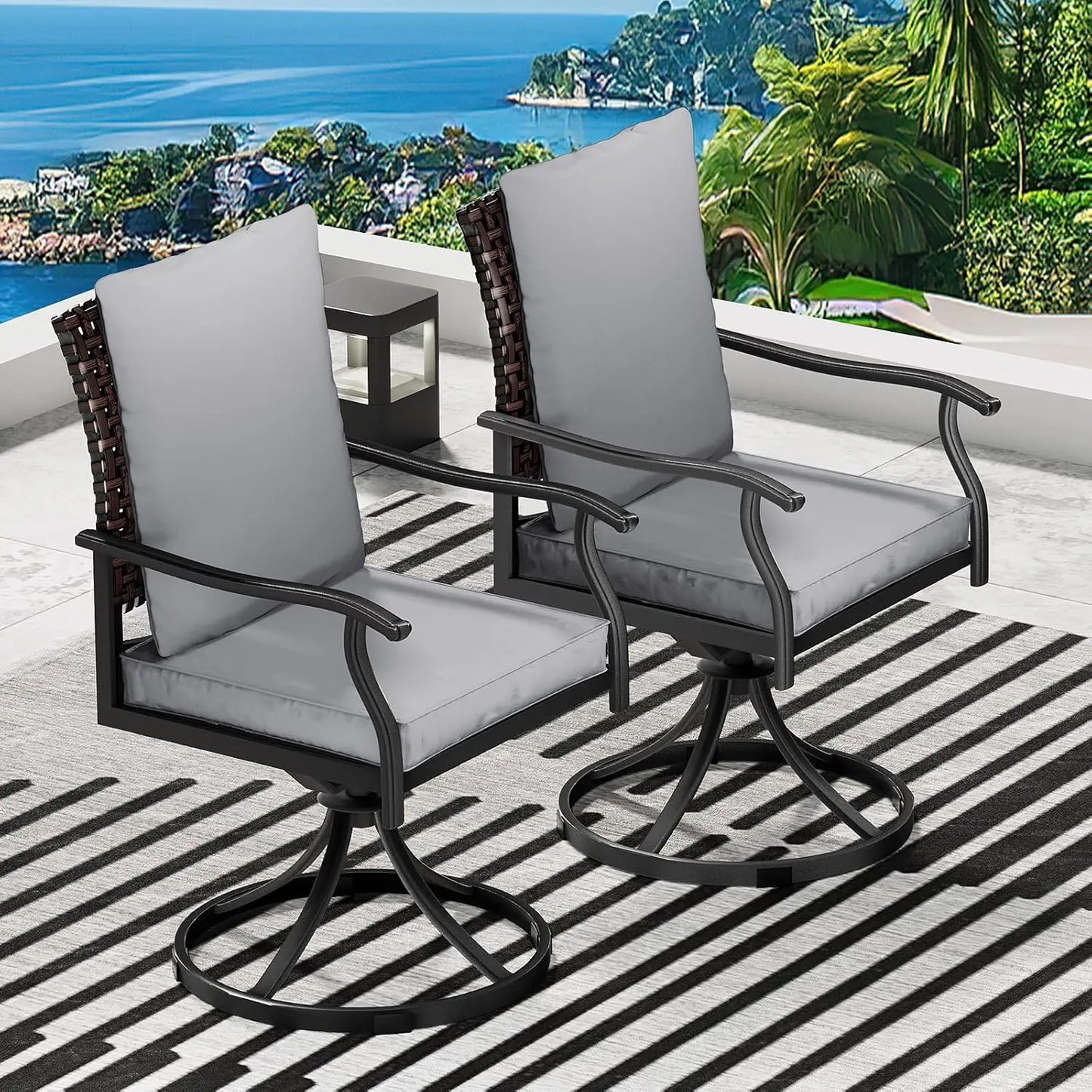 5 Piece Outdoor Patio Dining Set with 4 Swivel Dining Chairs & 1 Large Round Dining Table,Bistro Furniture Set , Customized