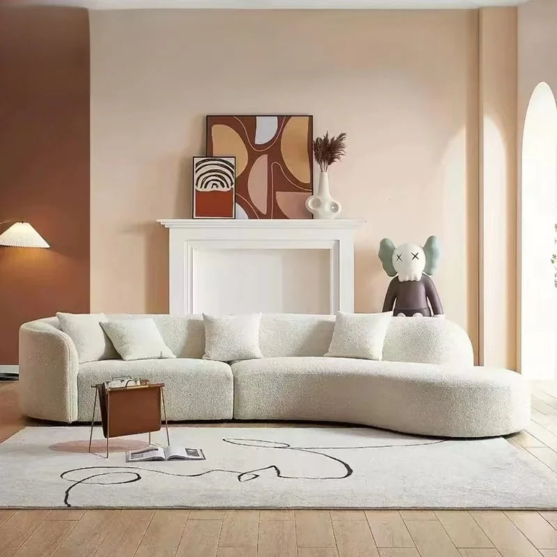 Luxury Modern PU Wood Furniture Soft Boucle Special Shaped Modular Couch Set Cashmere White Design For Living Room Hotel Villa